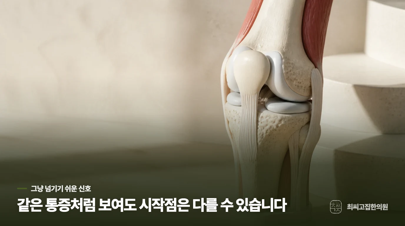 활동을 시작하면 풀리는 통증과 움직일수록 심해지는 통증은 어떻게 다른가요?