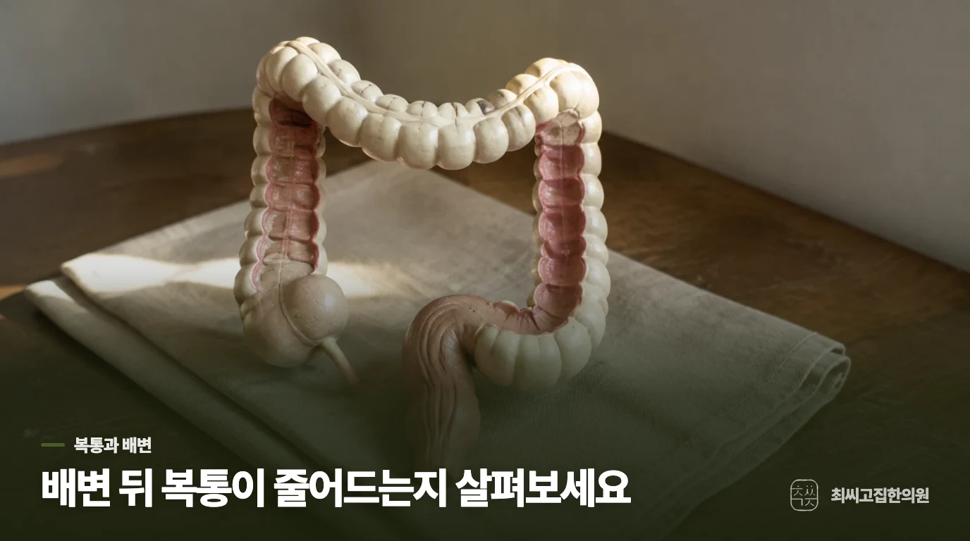 복통이 배변 뒤 줄어드는지에 따라 해석이 달라집니다