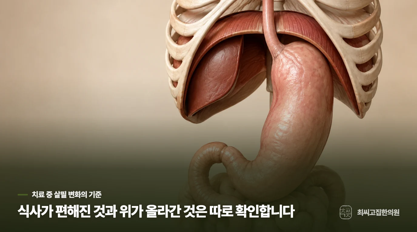 식사가 편해진 것과 위가 올라간 것은 따로 확인합니다
