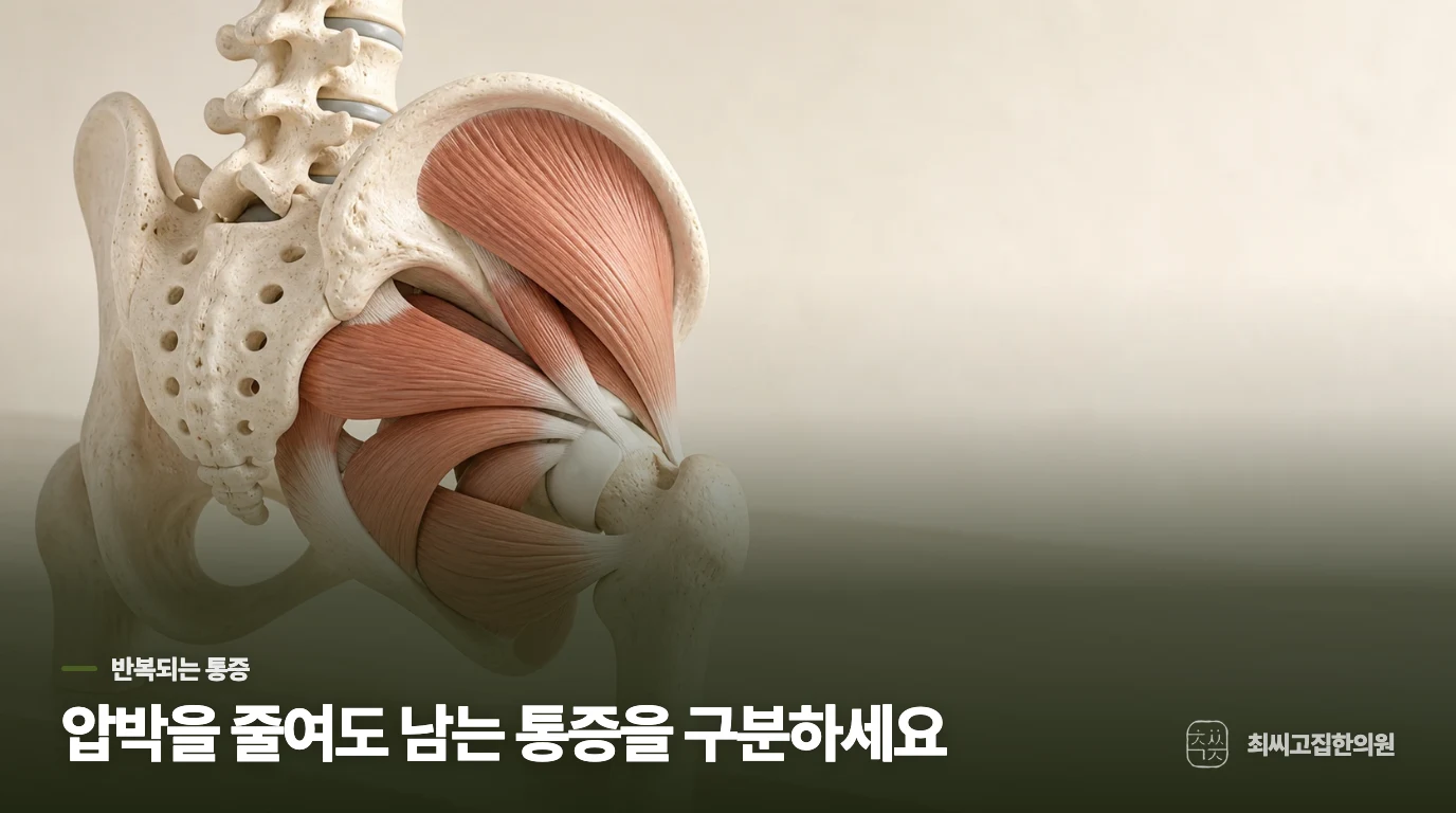 ‘오래 앉아서’라는 설명으로 남는 통증이 있나요?