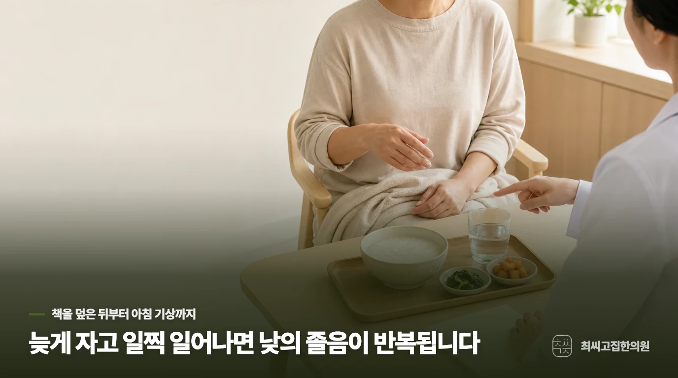 늦게 자고 일찍 일어나면 낮의 졸음이 반복됩니다