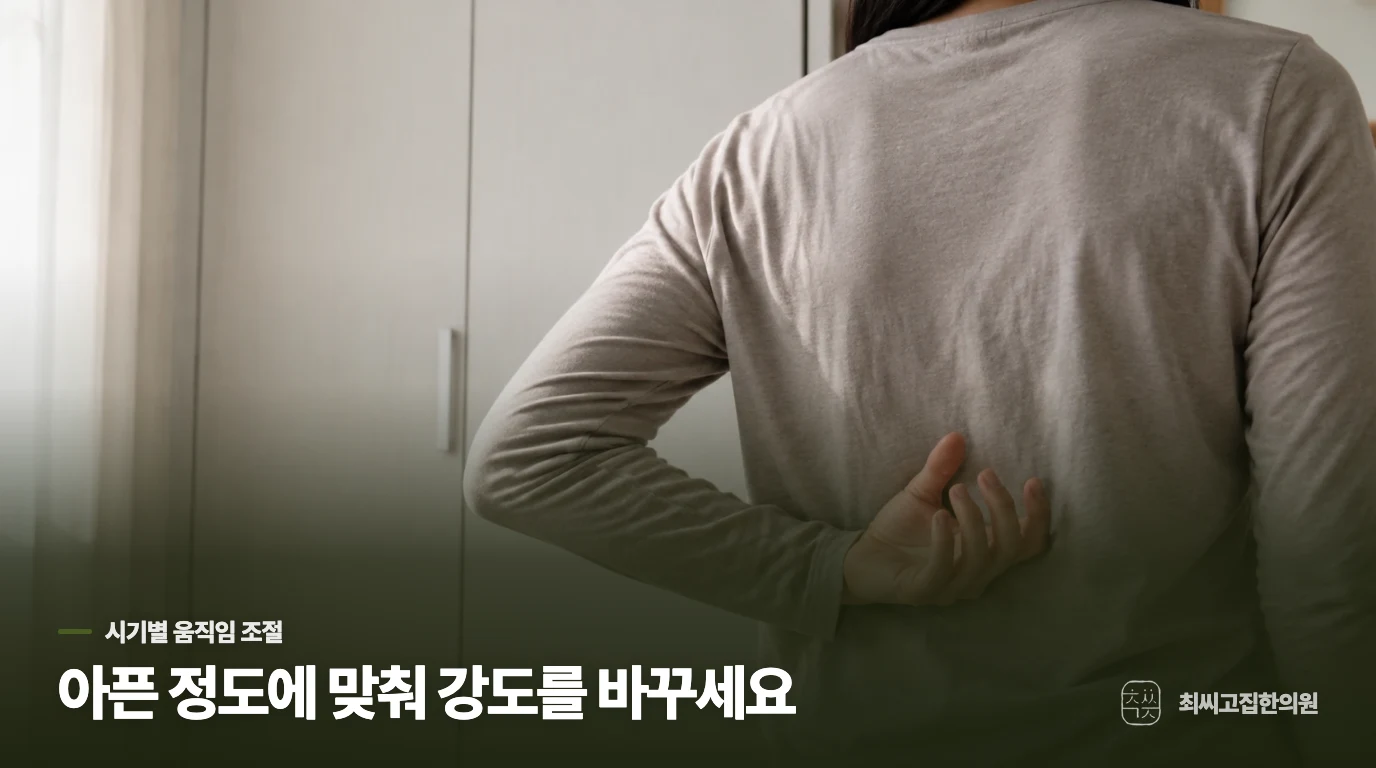 통증이 큰 때와 굳음이 큰 때는 움직임 기준이 다릅니다