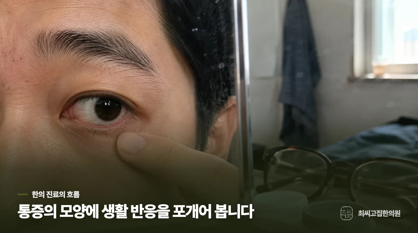 진료에서는 두통과 식사 반응을 이어서 묻습니다