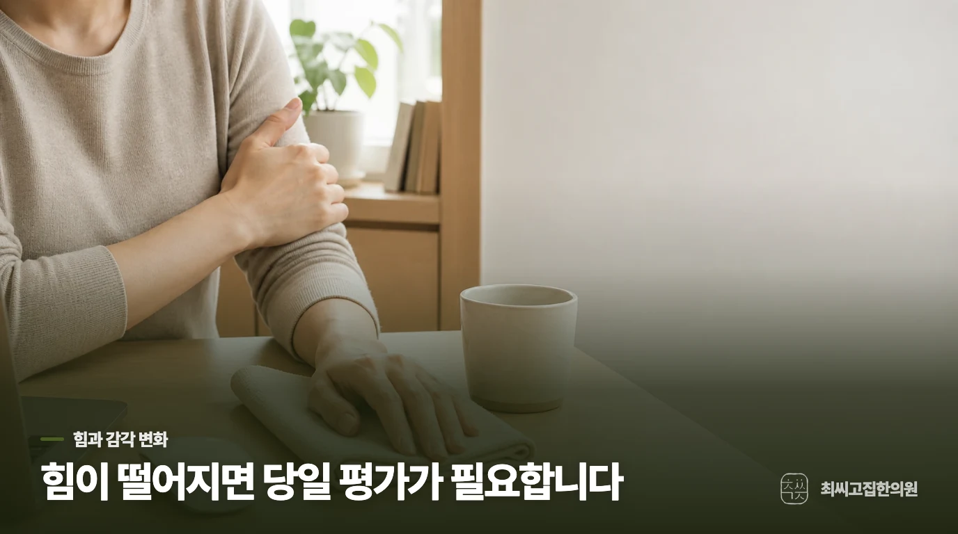 저림보다 팔의 감각과 힘이 달라지는지가 중요할 때