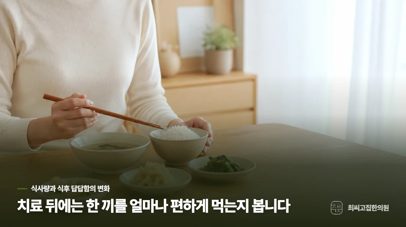치료 뒤에는 한 끼를 얼마나 편하게 먹는지 봅니다