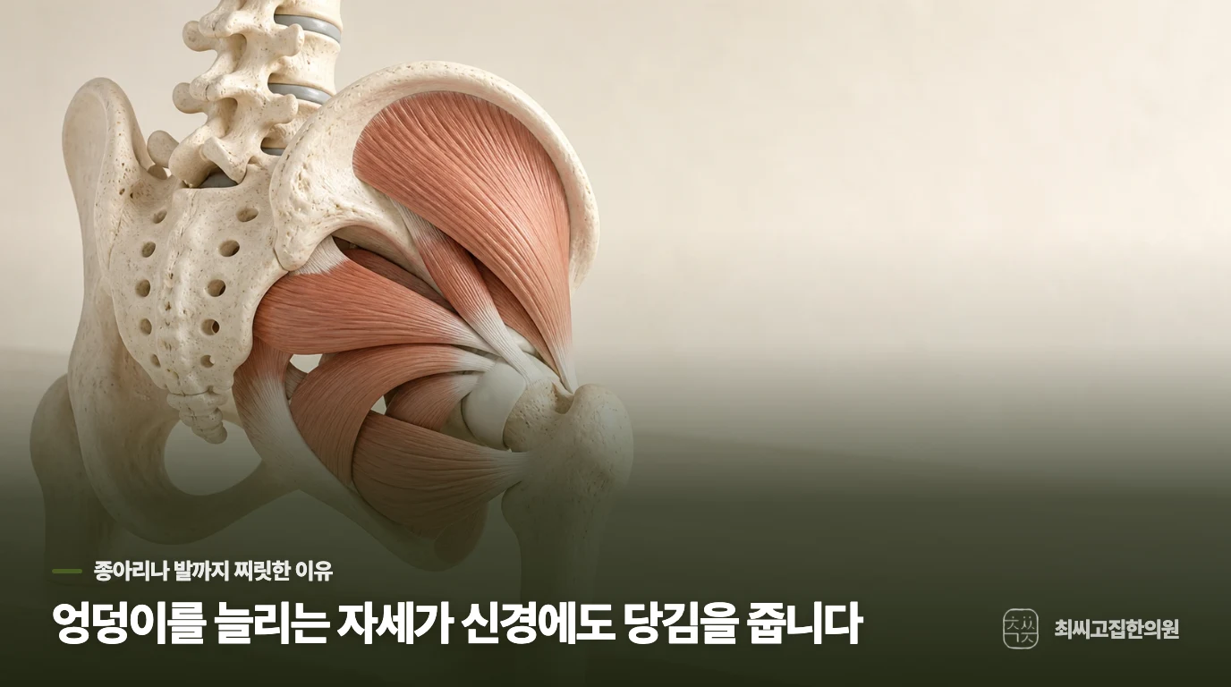 엉덩이를 늘리는 자세가 신경에도 당김을 줍니다